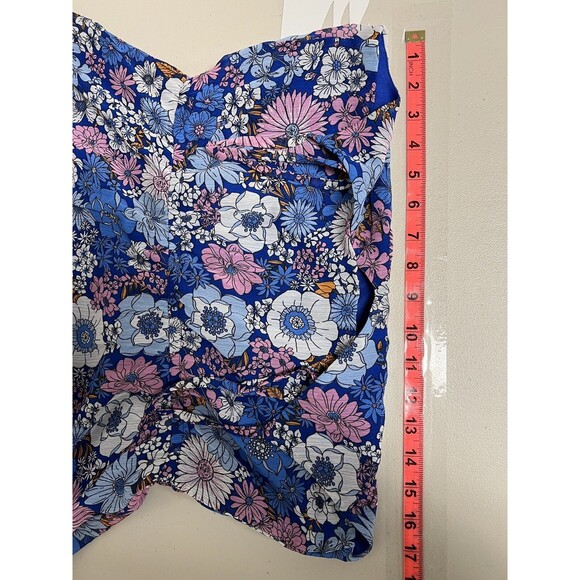 General Good Floral Tiered Mini Dress S Blue Spaghetti Strap Cottagecore Boho - Picture 12 of 16